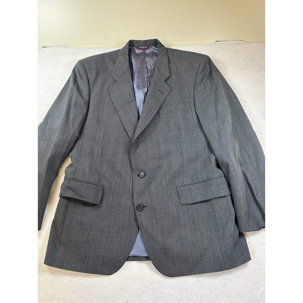 Jos A Bank Mens 42R Sport Coat Gray Wool Glen Plaid Two Button Jacket‎ Classic
